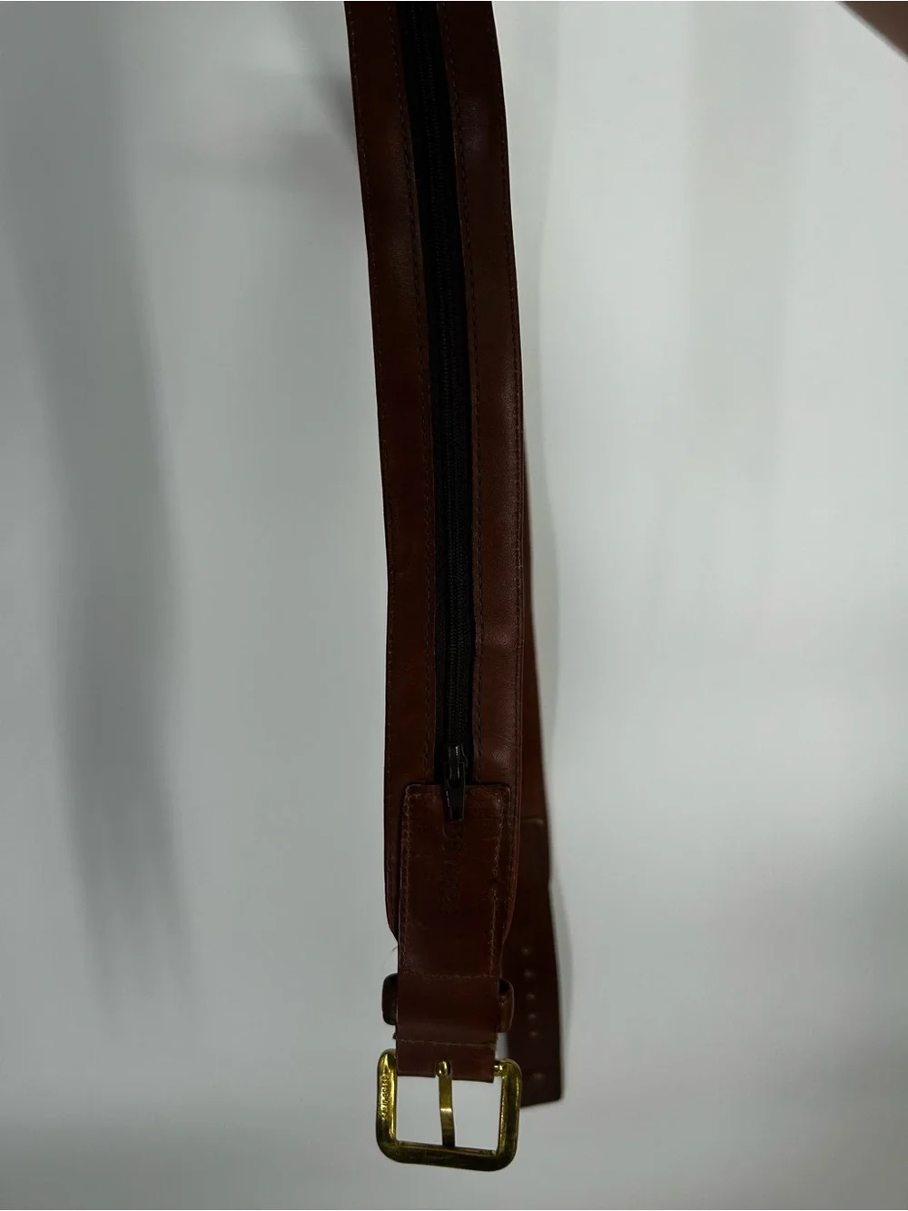 L. L. Bean Brown Leather Hidden Zipper Travel Belt Brass Buckle Men's 38in USA